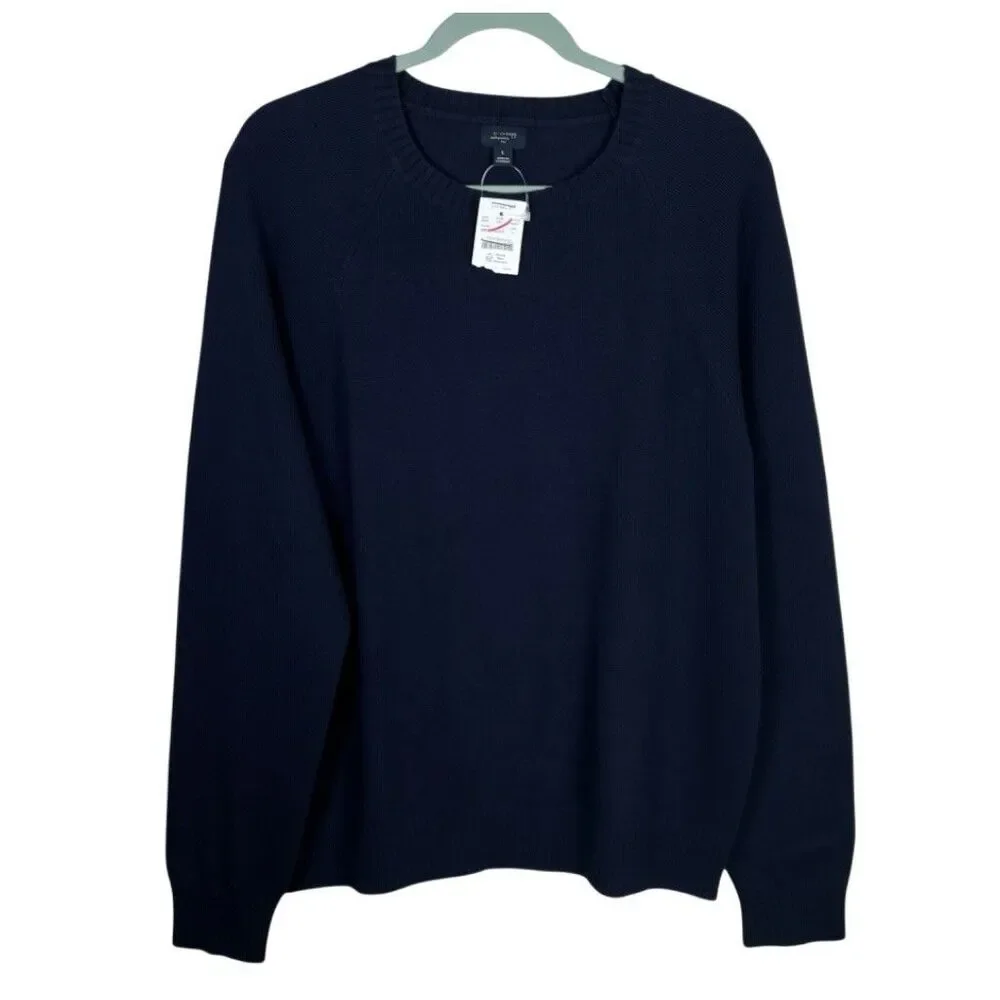 J Crew Sweater Mens Large Deep Navy Blue Lambswool Wool Blend Crewneck AA027 NWT